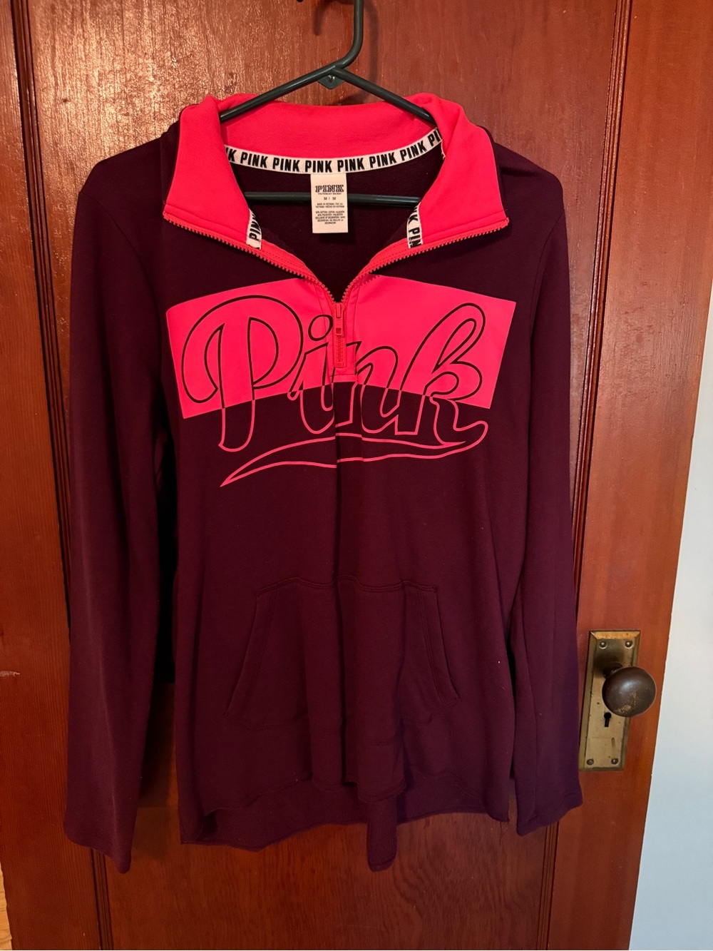PINK Victoria's Secret Burgundy & Hot Pink Half-Zip Hoodie